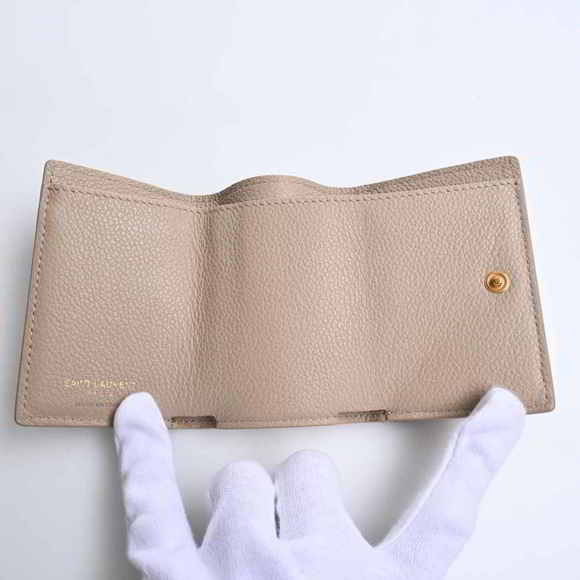 Saint Laurent Leather Tiny Wallet Tri-fold Compact Wallet Beige - Picture 4 of 8